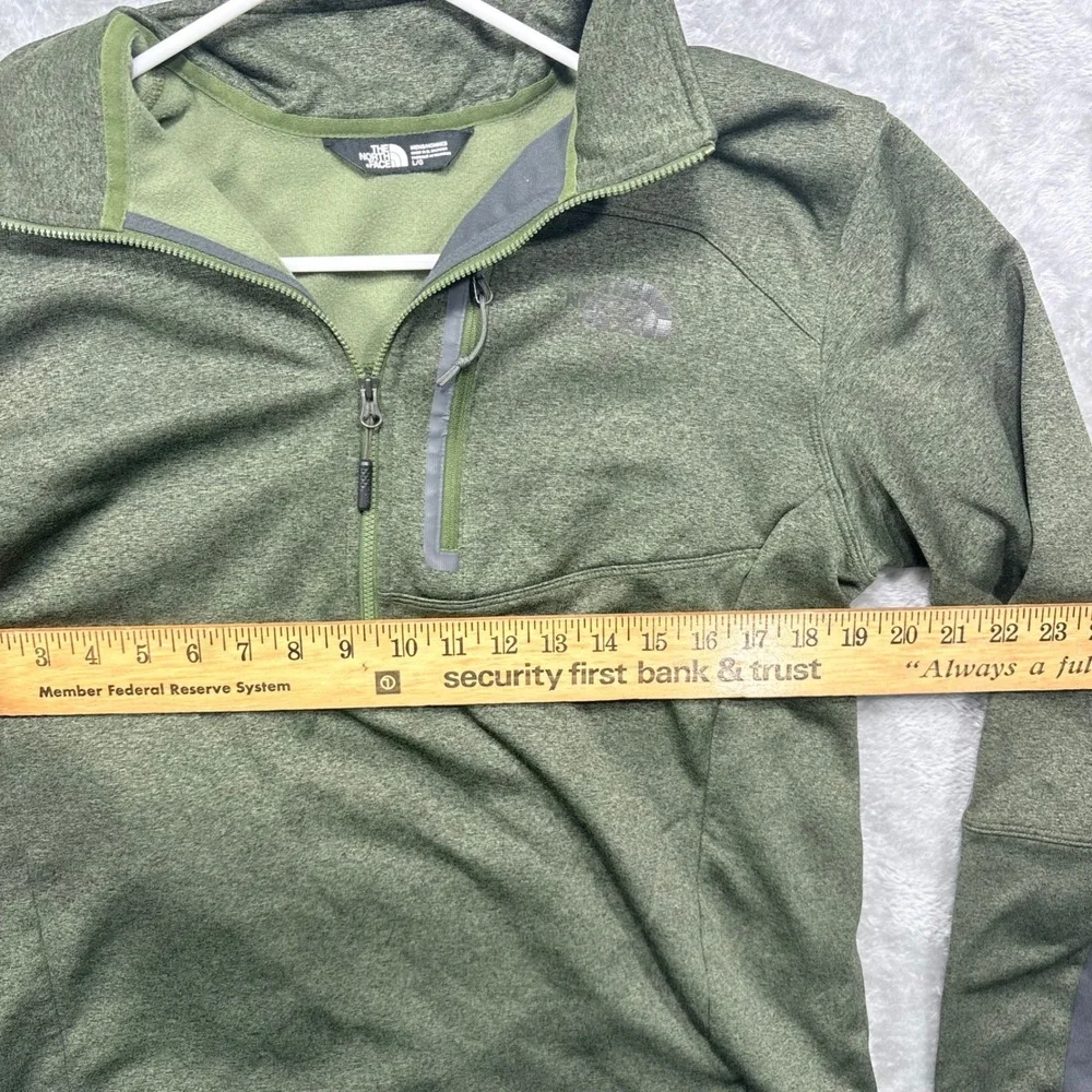 The North Face Quarter Zip Fleece Mens Large Green Heathered Pocket Pullover